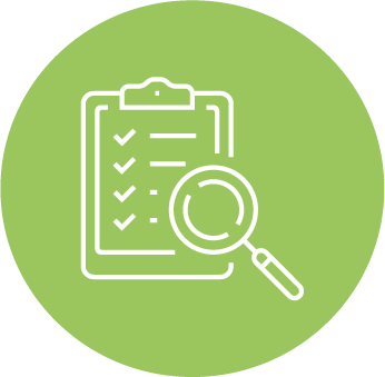 Audit icon showing checklist and magnifying glass